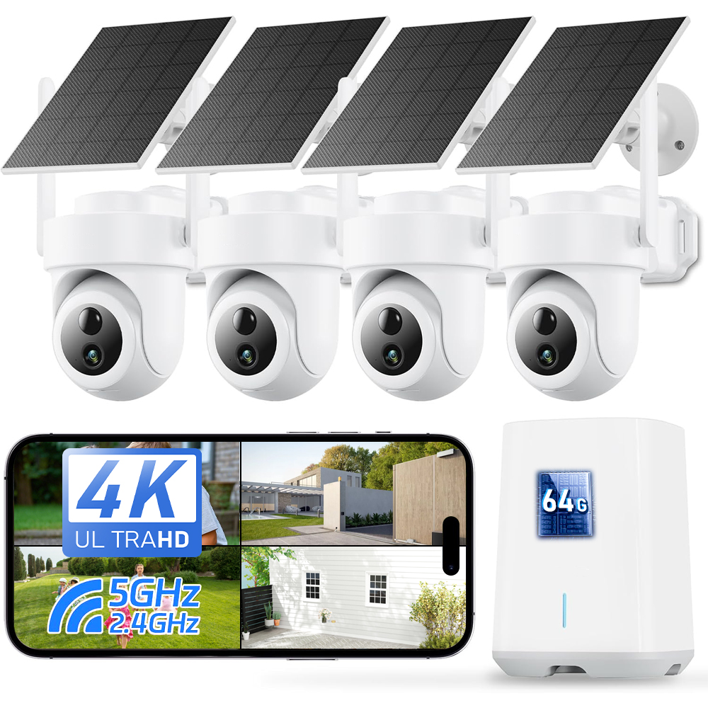 Home Security Wireless Camera - 8MP 4K 태양광 카메라 시스템 4-캠