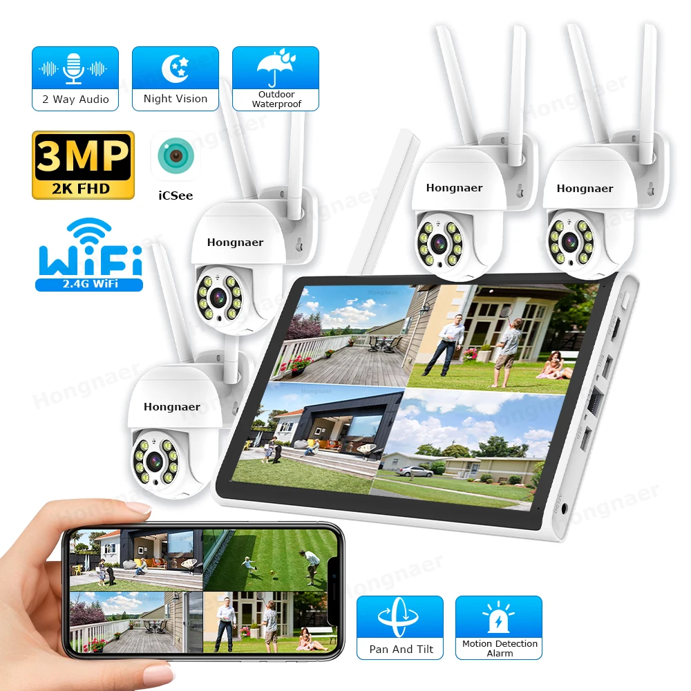 Home Security Wireless Camera - 2026 홍나르 3MP 4채널 WiFi 홈