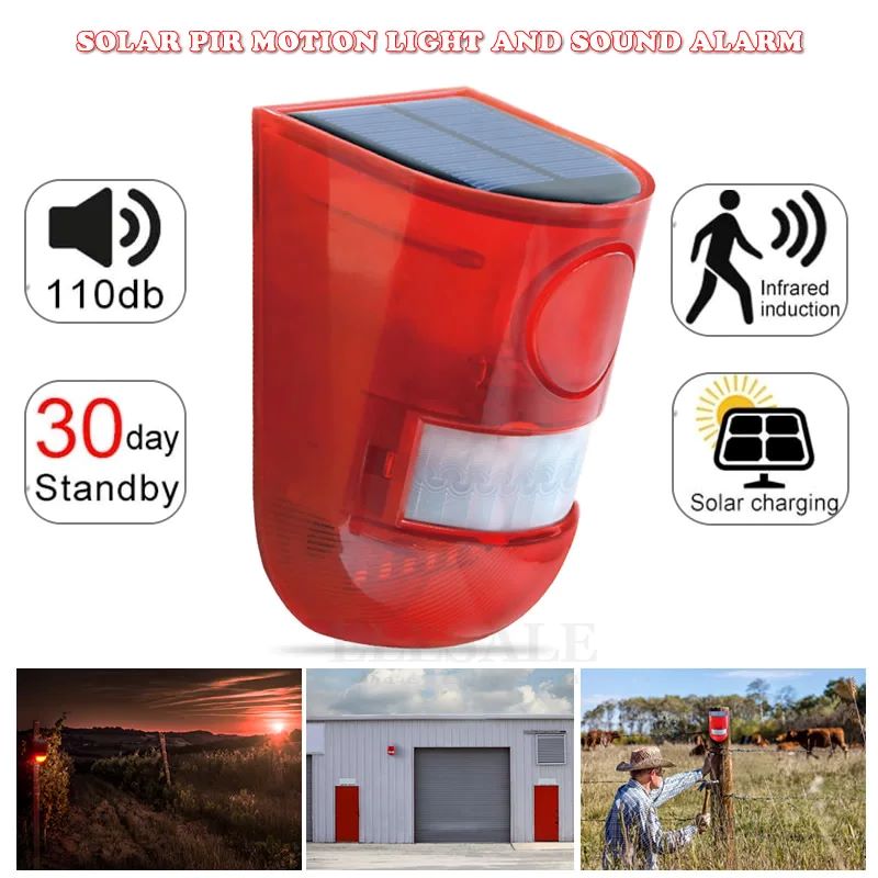 Home Security Siren - 방수 태양광 경보등 적외선 모션 감지