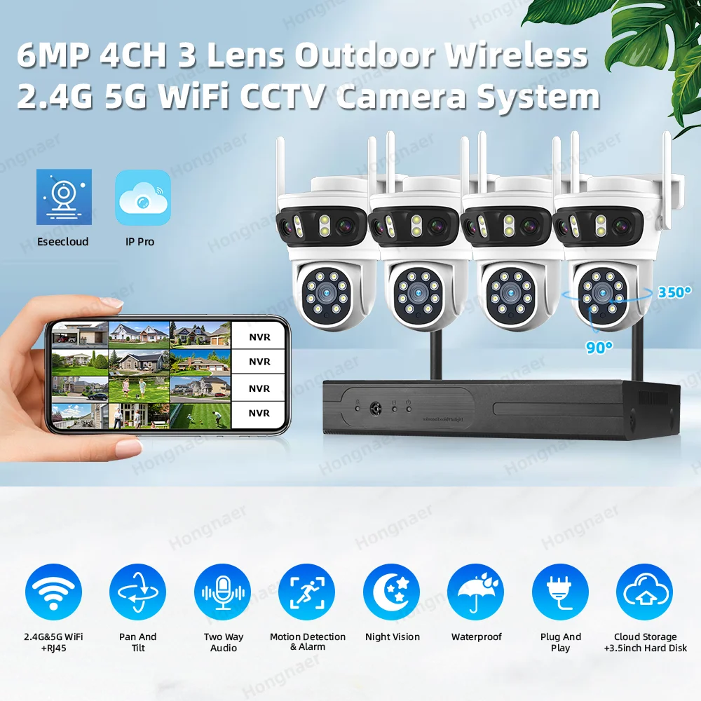 2026 홍나르 6MP 4채널 3렌즈 2.4G 5G W - Home Security Wireless Camera 리뷰 및 가격