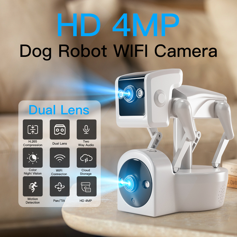 듀얼 렌즈 로봇 강아지 카메라, 풀 컬러 PTZ IP  - Home Security Robot Dog 리뷰 및 가격