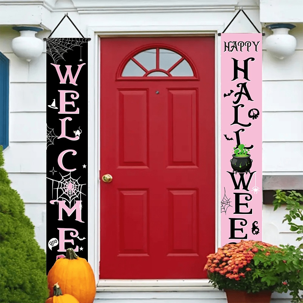 핑크 블랙 할로윈 현관 배너, 웰컴 해피 할로윈 스파이 - Home Security Yard Sign 리뷰 및 가격