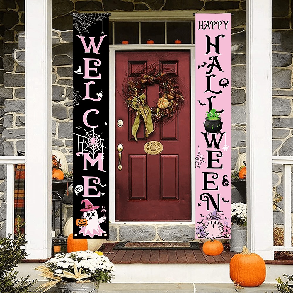 핑크 블랙 할로윈 현관 배너, 웰컴 해피 할로윈 스파이 - Home Security Yard Sign 리뷰 및 가격