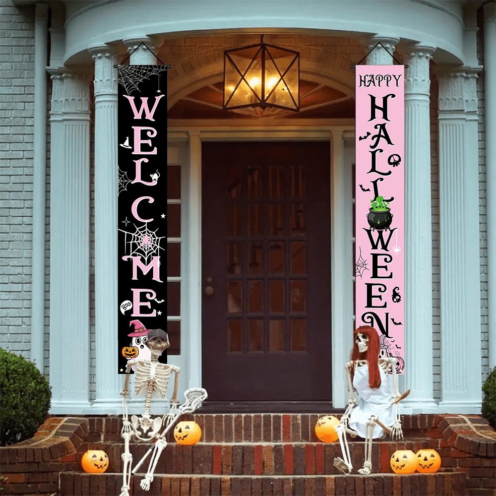 핑크 블랙 할로윈 현관 배너, 웰컴 해피 할로윈 스파이 - Home Security Yard Sign 리뷰 및 가격